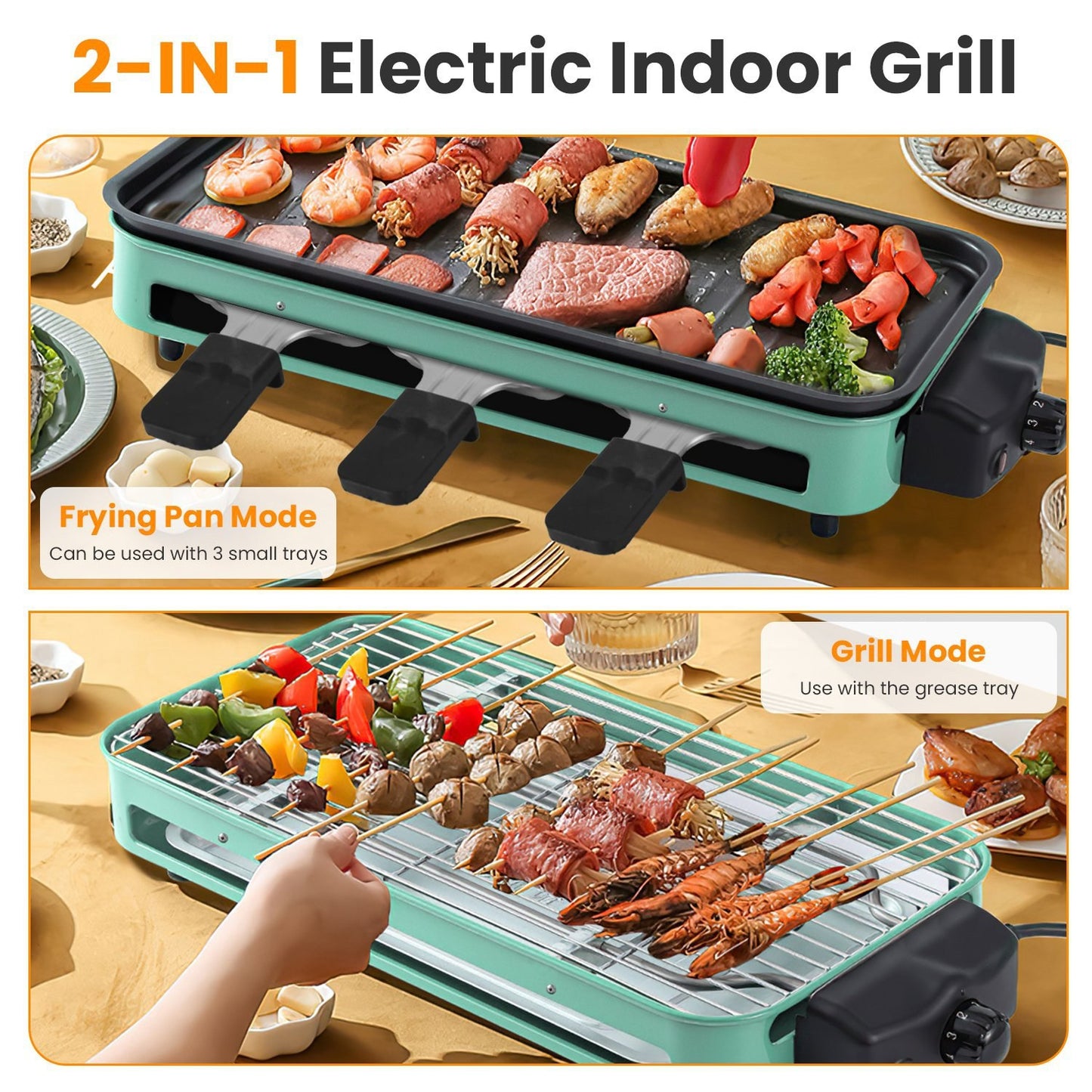 1Pc 2000W Electric Indoor Grill 2 In 1