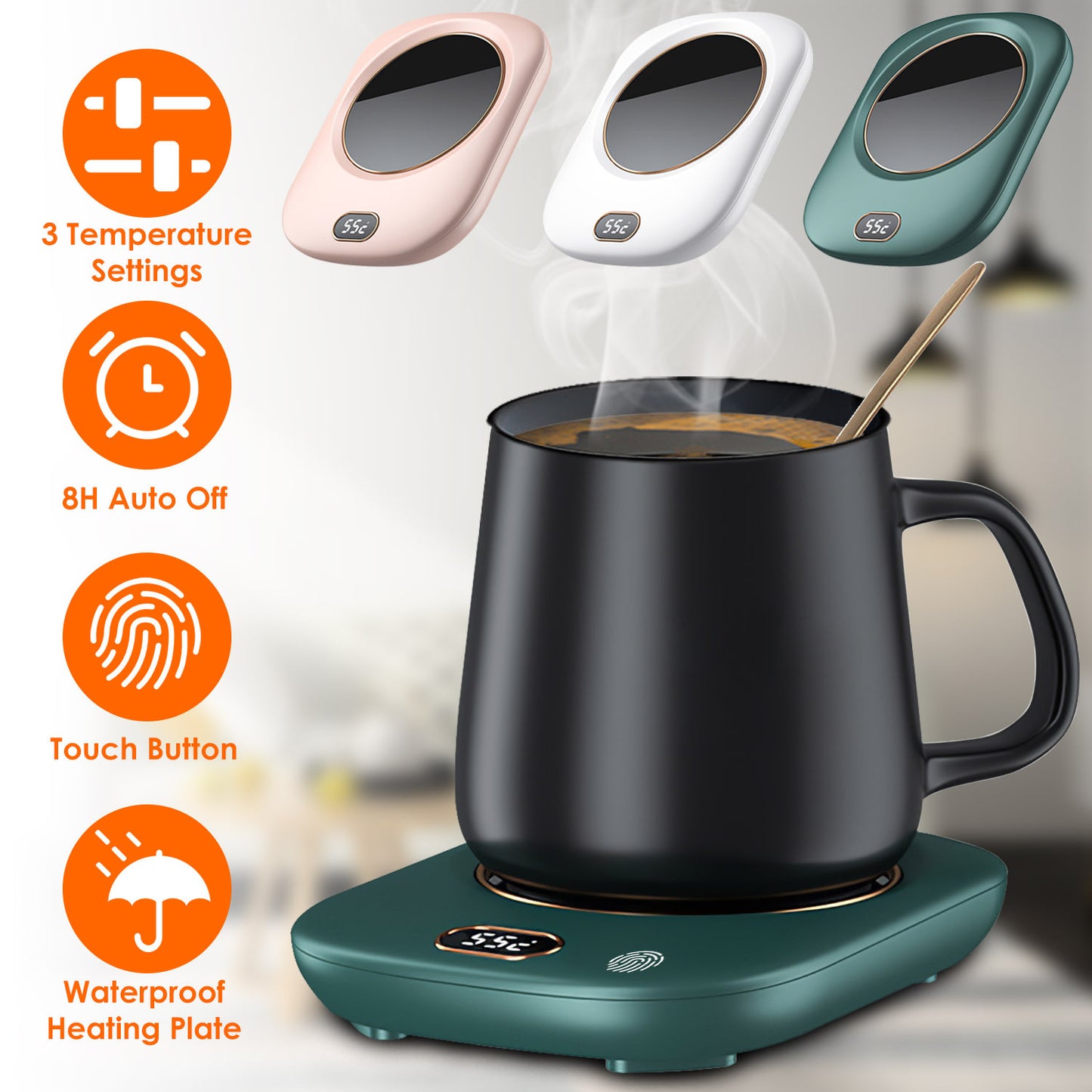 3 Color Options -- 1Pc Electric Coffee Mug Warmer For Desk Auto Shut Off USB Tea Milk Beverage Cup Heater Heating Plate For Office Home 3 Temperature Setting