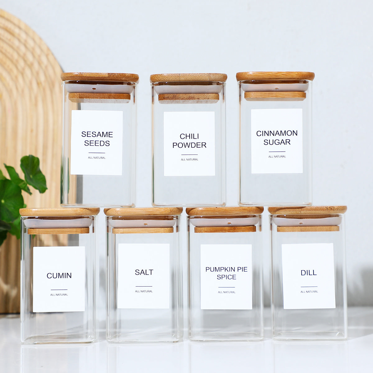 12 Pcs Square Spice Jars With 72 Stickers