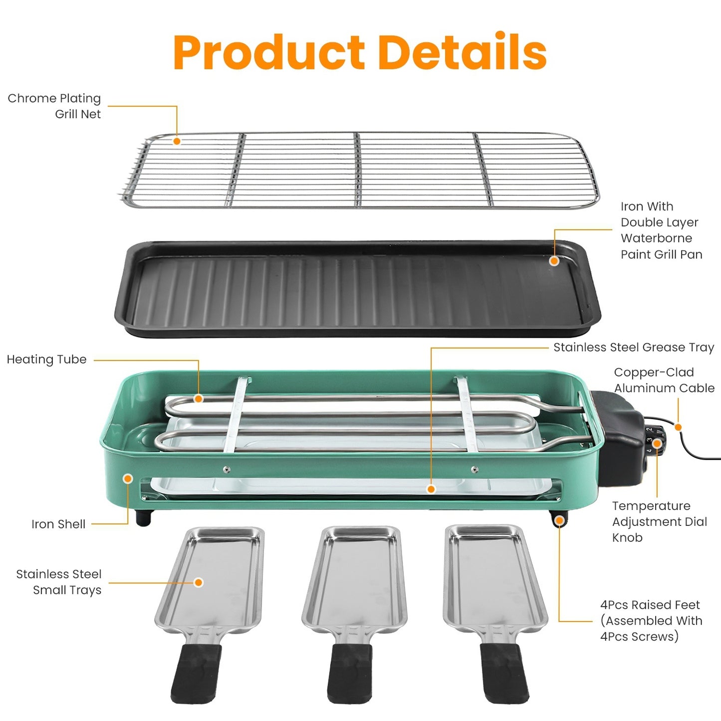 1Pc 2000W Electric Indoor Grill 2 In 1