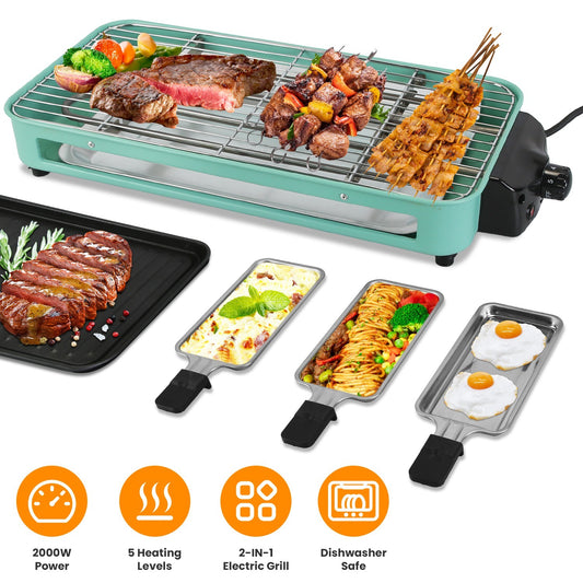 1Pc 2000W Electric Indoor Grill 2 In 1